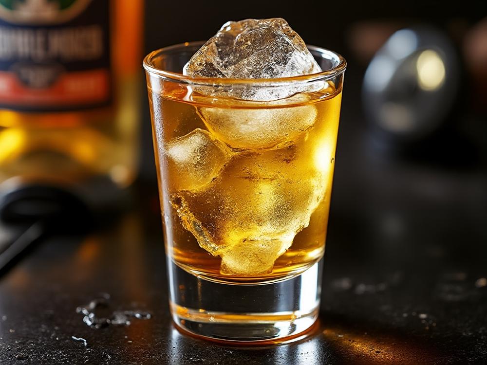 The 24K Nightmare Shot (shot, , rum) - The 24k Nightmare shot is a potent member of the layered shooter family, known for its strong, bold flavors. This intense drink combines Goldschläger's cinnamon heat, Jägermeister's herbal complexity, Rumple Minze's peppermint chill, and Bacardi 151's high-proof kick. It likely emerged in the modern bar scene, catering to thrill-seekers looking for a powerful, memorable shot.