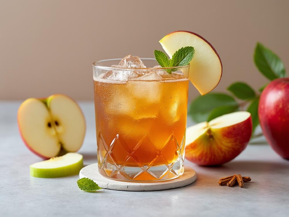 The Apple Kickin Cocktail (cocktail, ancestral, whiskey) - Apple Kickin' is a unique twist on the classic Old Fashioned, drawing inspiration from its base of spirit and sugar. Its combination of Japanese whisky, apple brandy, and Amaro, alongside the traditional Demerara Gum Syrup and bitters, creates a complex and invigorating cocktail with a modern American flair. 