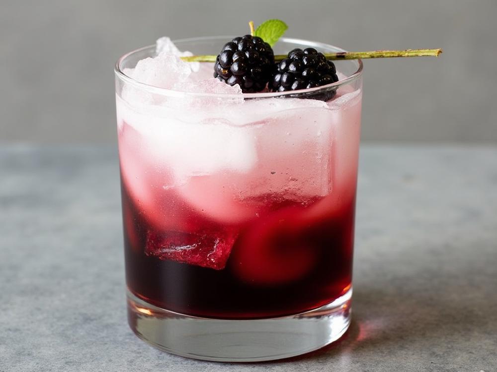 The Bramble Cocktail (cocktail, sour, gin) - The Bramble is a classic sour, a family of cocktails featuring a spirit, citrus juice, and sweetener.  Born in 1984 at the The Harp pub in London, it's credited to Dick Bradsell, who wanted a simple, yet elegant drink featuring creme de mure (blackberry liqueur). 