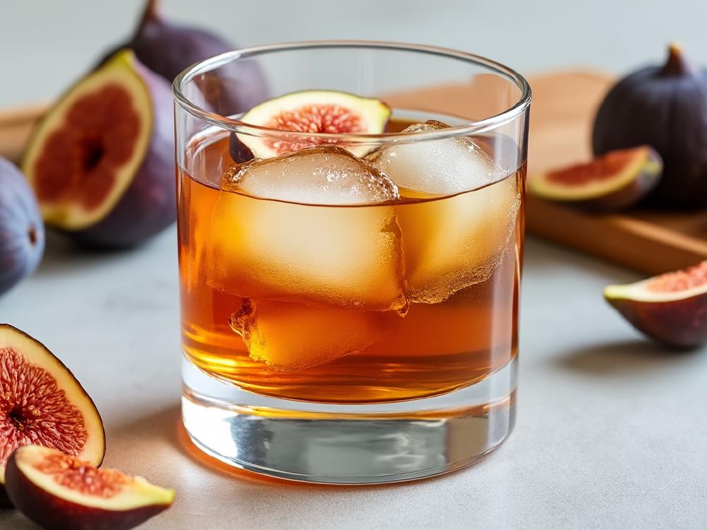 The Fig Old Fashioned Cocktail (cocktail, ancestral, bourbon) - The Fig Old Fashioned isn't just a cocktail; it's an experience. Imagine the robust, oaky bourbon you love, but with a gentle nudge towards sweetness and depth, thanks to the fig syrup. Figs bring this unique balance of sweetness and earthiness that's perfect for those who like their drinks with a bit of character. 