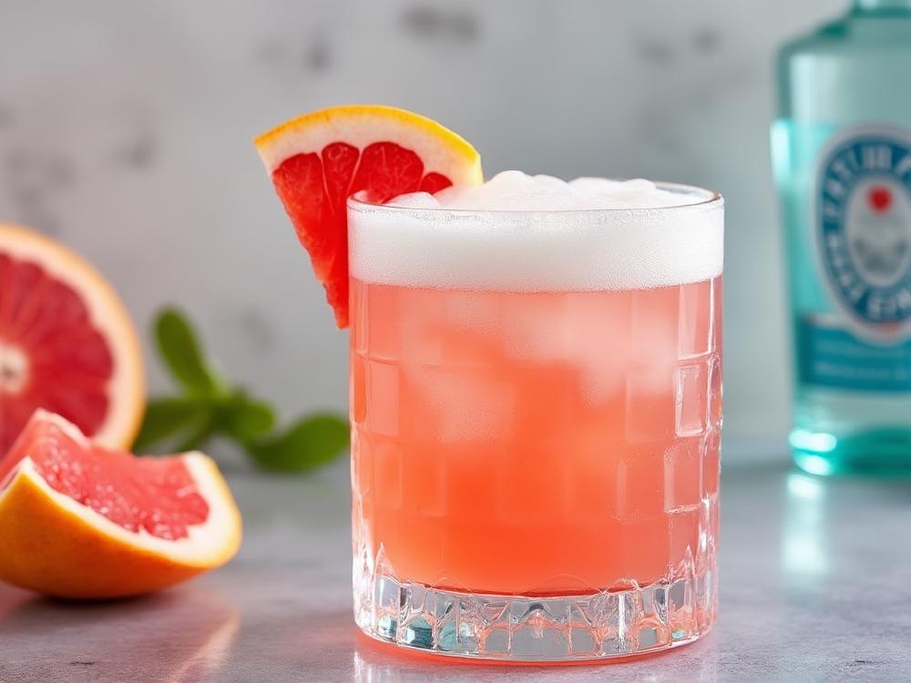 The Grapefruit Gin Sour Cocktail (cocktail, sour, gin) - The Grapefruit Gin Sour belongs to the Sour family, a classic cocktail style dating back to the 18th century.  This twist on the traditional sour utilizes the bitter-sweet notes of Aperol, adding a refreshing Italian touch to the traditional citrus and spirit base. 