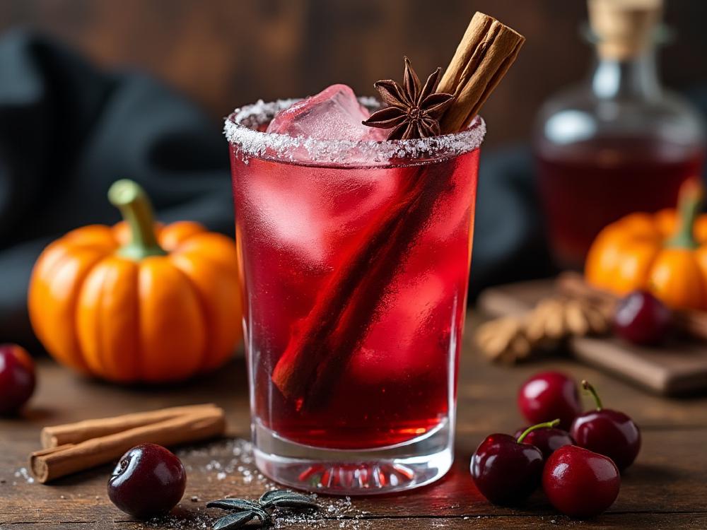 The Halloween Punch (cocktail, punch, gin) - This Halloween Punch is a spiced, fruit-forward cocktail, akin to a spiced sangria. It draws inspiration from the centuries-old tradition of using spices and fruit in warming winter drinks, but with a modern twist using vodka for a chillingly smooth finish. 