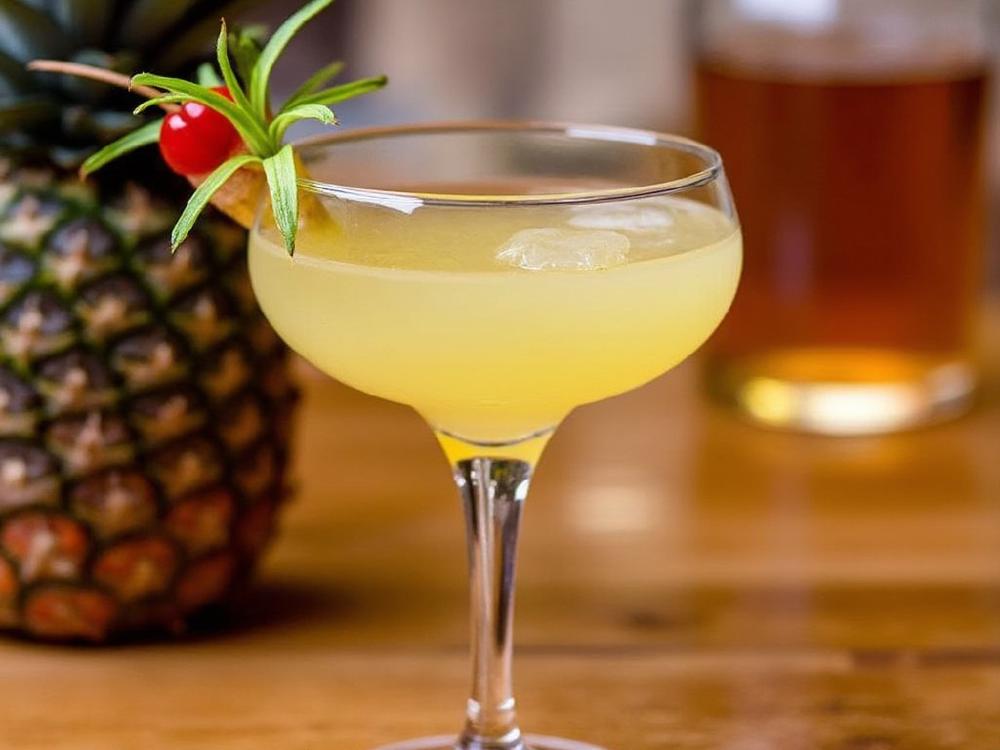 The Havana  Cocktail (cocktail, sour, rum) - The Havana Cocktail is a tropical delight, belonging to the **Rum Punch** family.  Its origin is likely Cuban, blending the island's signature rum with the sweetness of pineapple and the tang of lemon, reflecting the vibrant flavors of the Caribbean. 