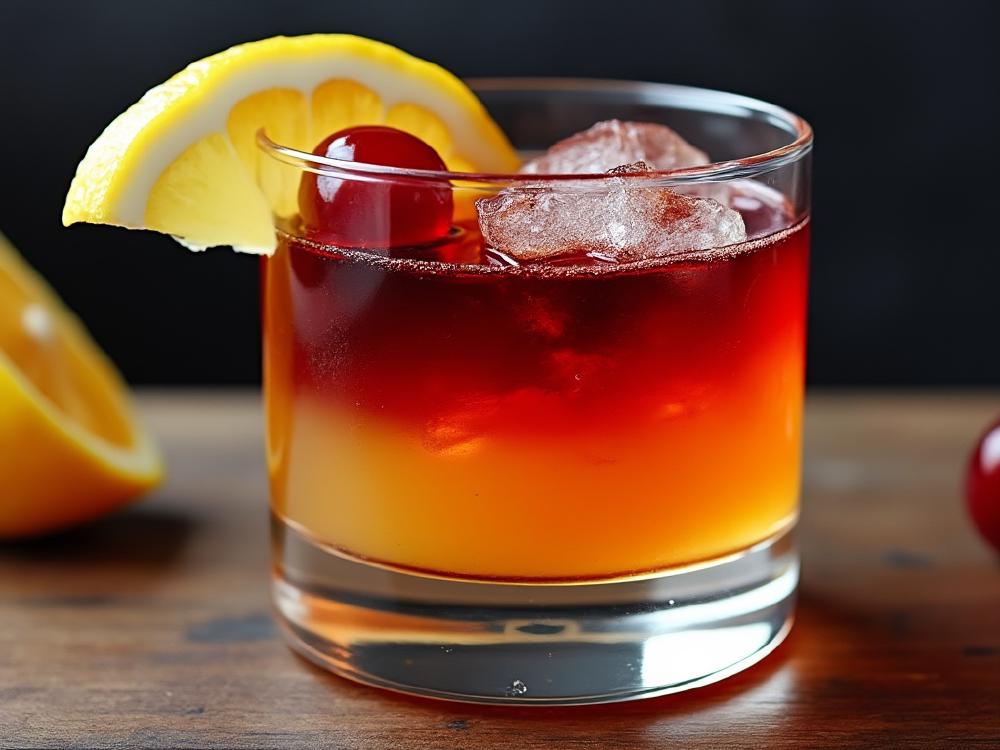 The New York Sour Cocktail (cocktail, sour, whiskey) - The New York Sour, a member of the Whiskey Sour family, is a twist on the classic.  Originating in the late 19th century, it's believed to have been invented in New York City, adding a touch of red wine for a complex, bittersweet finish. 