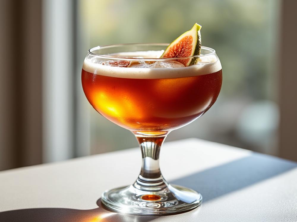 The Notorious Fig Cocktail (cocktail, spirit-forward, whiskey) - The Notorious Fig is a sophisticated twist on the classic Manhattan, belonging to the stirred cocktail family. Its origins lie in the contemporary cocktail scene, drawing inspiration from the rich flavors of fig syrup and the bittersweet complexity of amaro. 