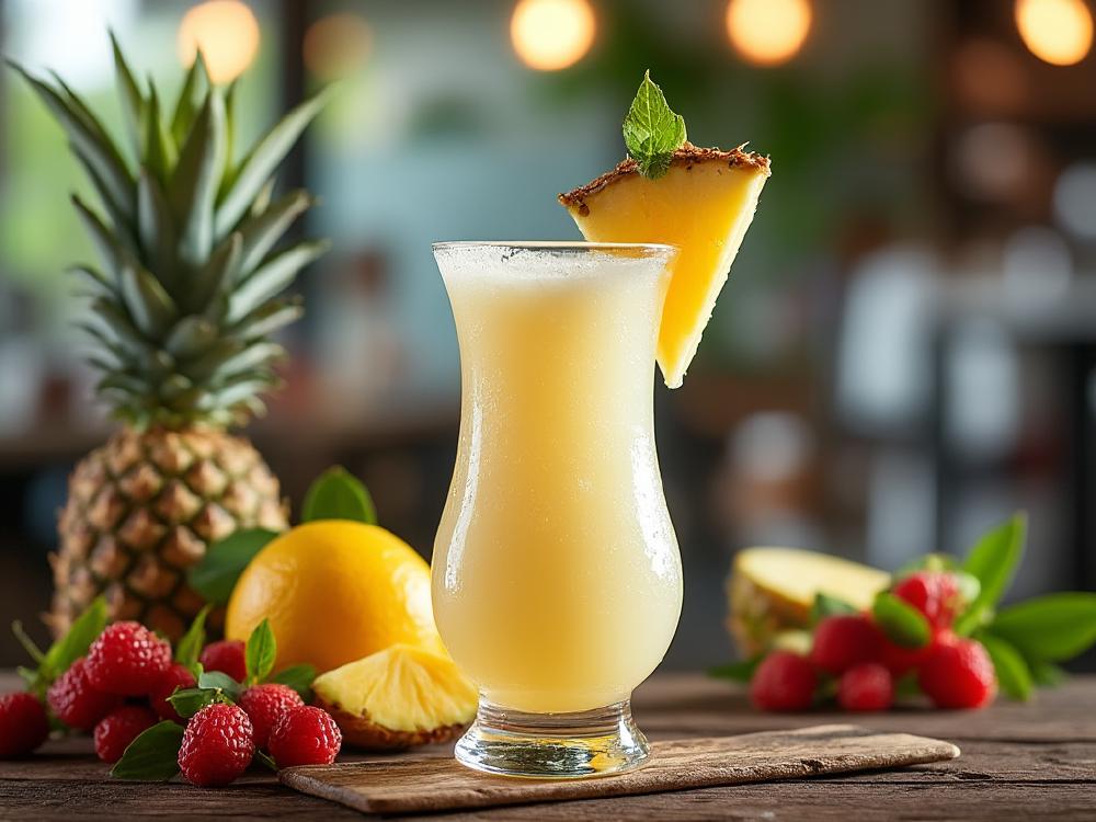 The Pina Colada Cocktail (cocktail, highball, rum) - The Pina Colada, a refreshing blend of light rum, coconut milk, and pineapple juice, belongs to the tropical cocktail family.  Born in Puerto Rico in the 1950s, it's a classic symbol of island life, embodying the sweet and fruity flavors of the Caribbean. 