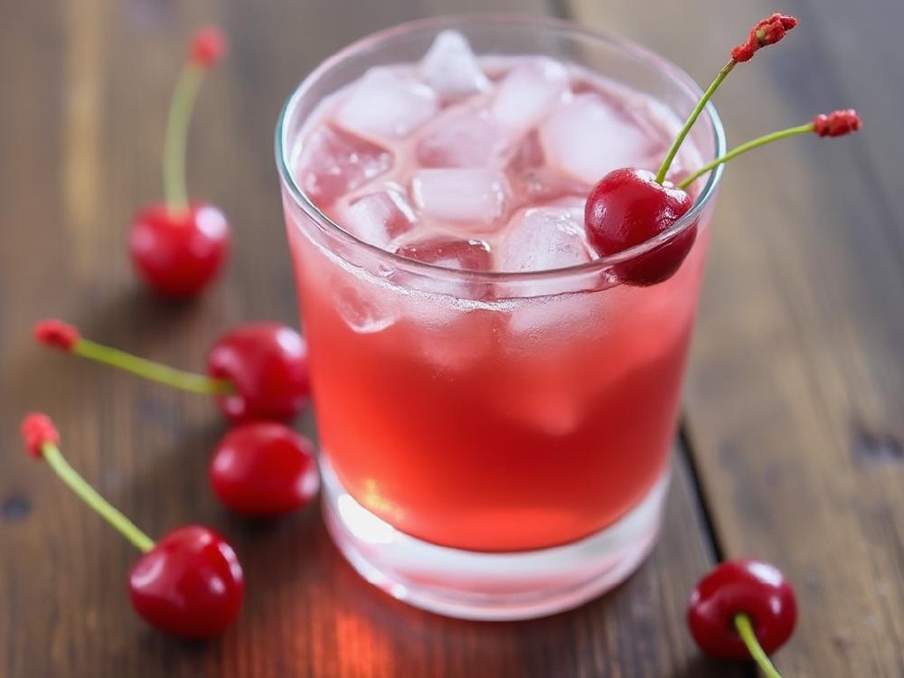 The Popped Cherry Cocktail (cocktail, sour, vodka) - The Popped Cherry belongs to the Sour family, a classic cocktail group characterized by a balance of sweet, sour, and spirit.  While its exact origin is unknown, it likely evolved from the popular Cranberry Sour with the addition of cherry liqueur for a vibrant, fruity twist. 