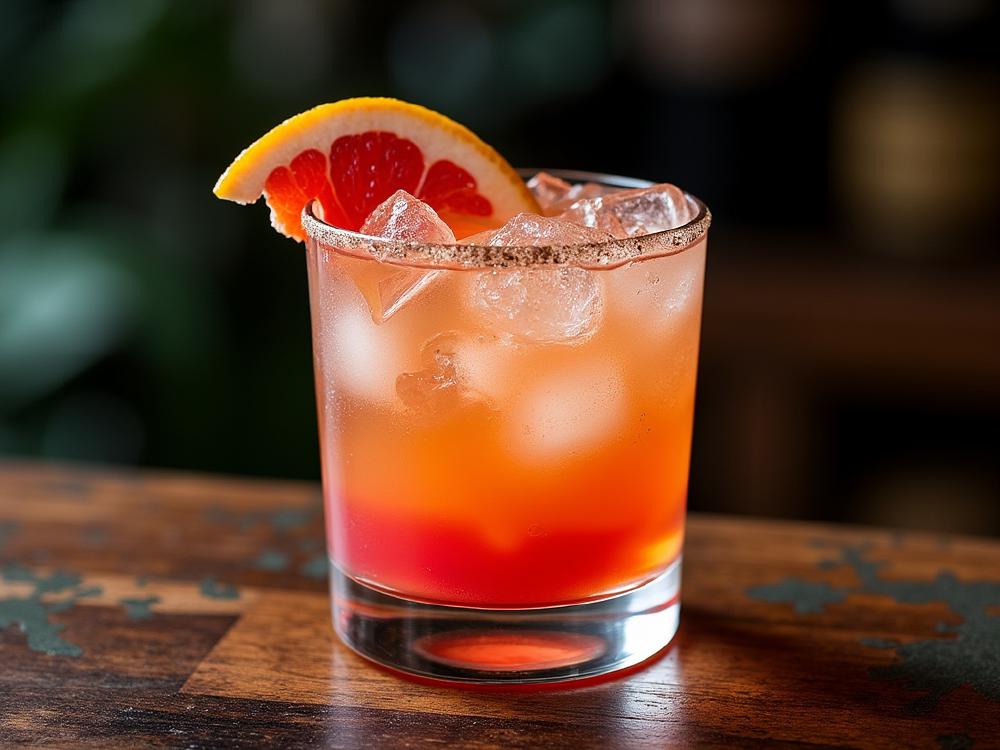 The Rhyme Or Reason Cocktail (cocktail, sour, rye) - Rhyme or Reason is a vibrant twist on the classic Sour family, drawing inspiration from the tropical flavors of the South Pacific. The use of blood orange cordial, orgeat, and rye whiskey creates a complex and refreshing profile reminiscent of tiki cocktails, with a modern touch. 